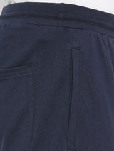 Men Premium Knitted Navy Cotton Trackpant - Underjeans By Spykar