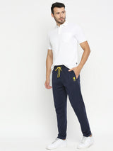 Men Premium Knitted Navy Cotton Trackpant - Underjeans By Spykar
