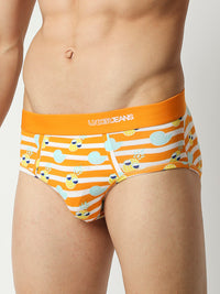 Men Premium Orange Cotton Blend Regular Fit Brief- Underjeans By Spykar