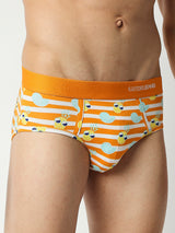 Men Premium Orange Cotton Blend Regular Fit Brief- Underjeans By Spykar