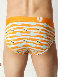 Men Premium Orange Cotton Blend Regular Fit Brief- Underjeans By Spykar