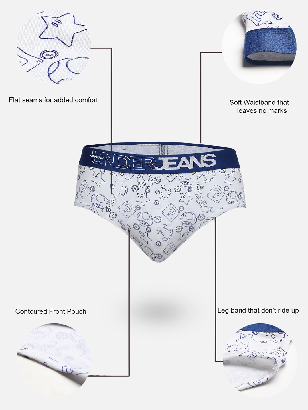 Underjeans By Spykar Men Premium Blue Cotton Blend Regular Fit Brief