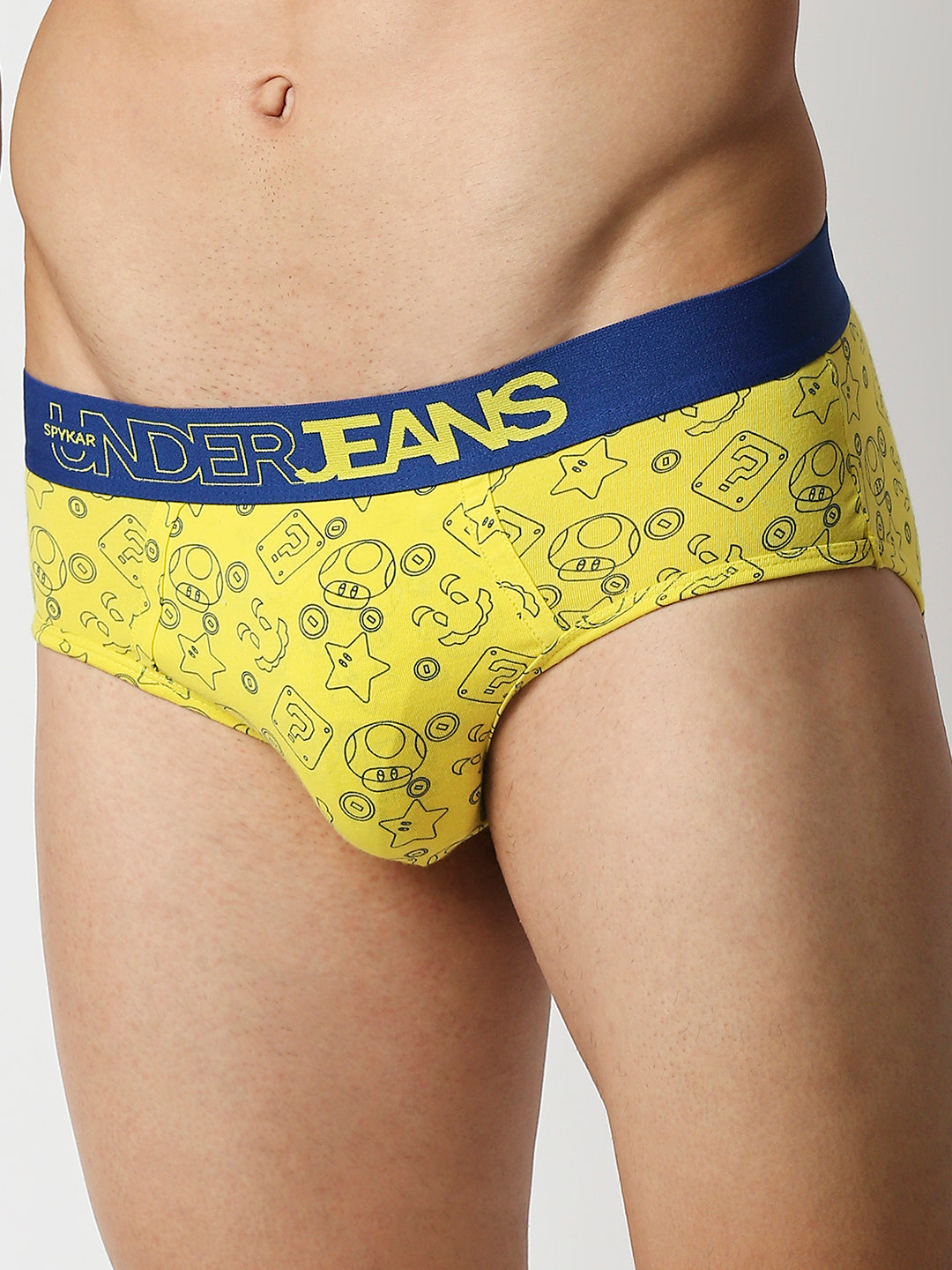 Underjeans By Spykar Men Premium Yellow Cotton Blend Regular Fit Brief