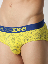 Underjeans By Spykar Men Premium Yellow Cotton Blend Regular Fit Brief