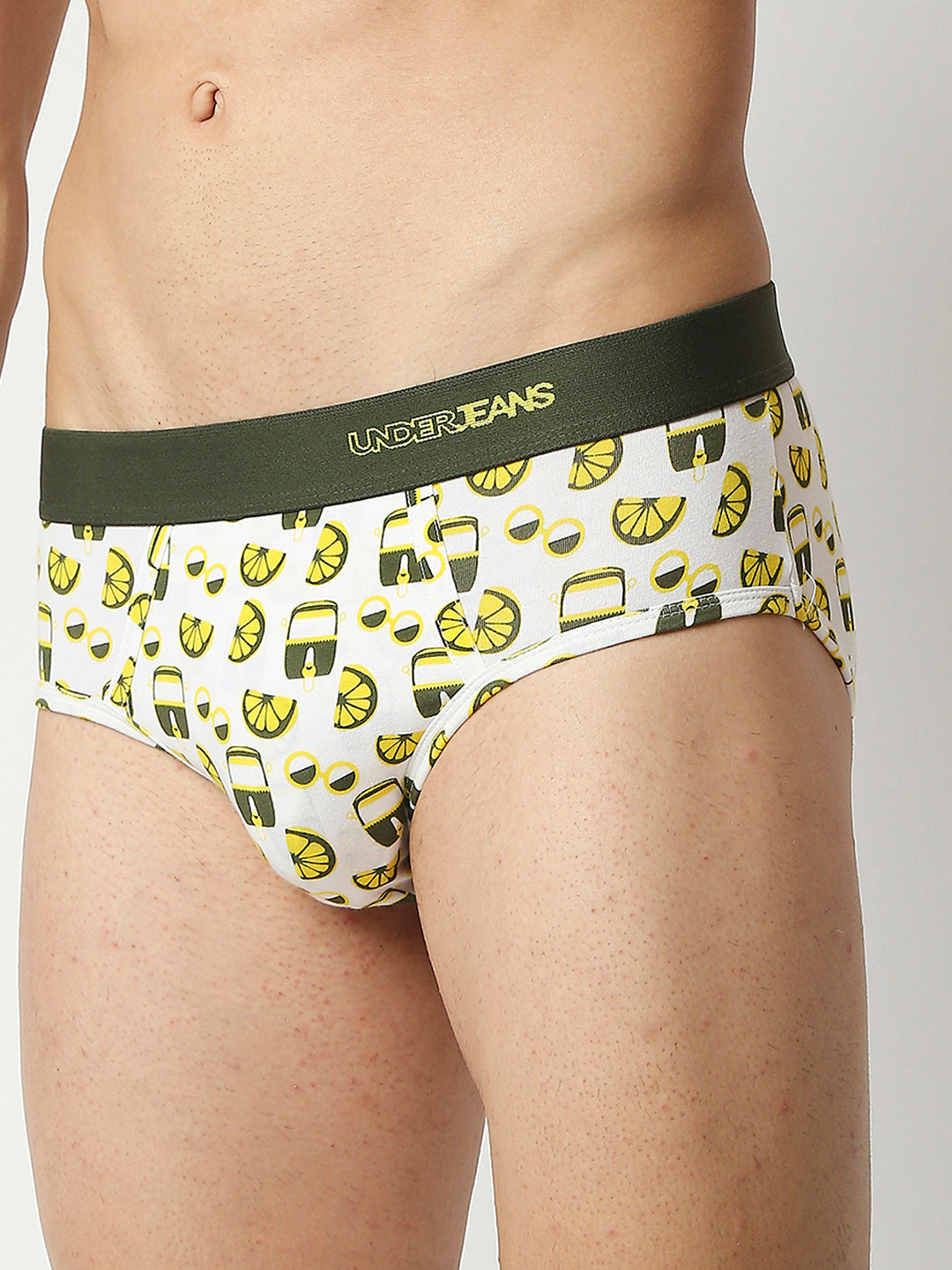 Men Premium Green Cotton Blend Regular Fit Brief - Underjeans By Spykar