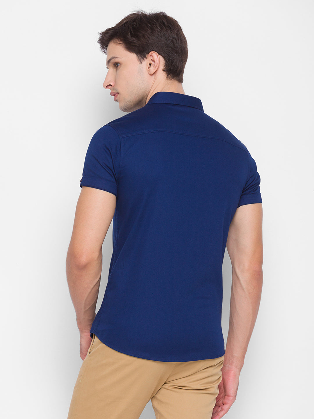 Spykar Slim Fit Blue Cotton Men Shirt