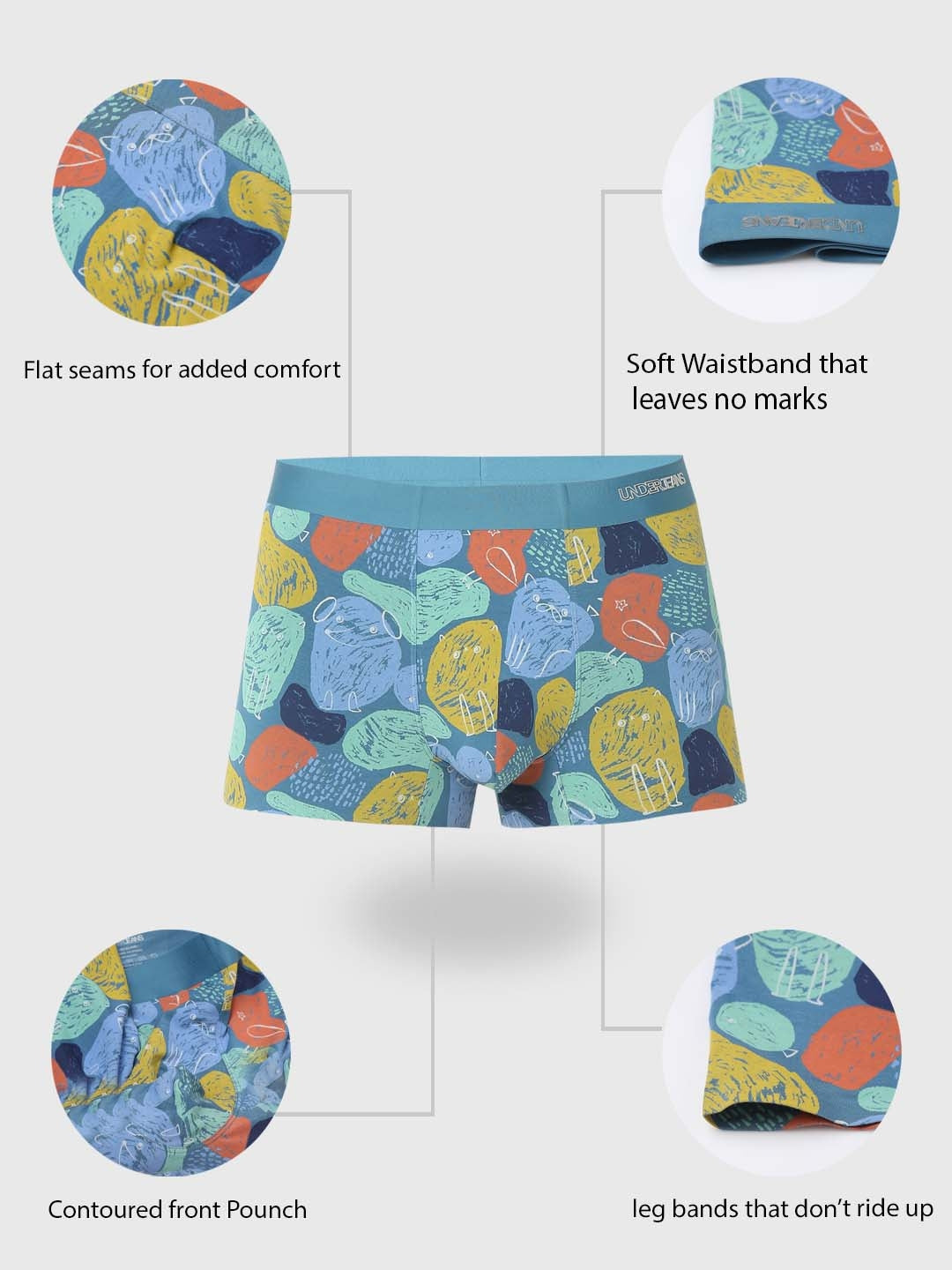 Underjeans By Spykar Men Super Premium Printed Bonded Elastic Blue Trunk