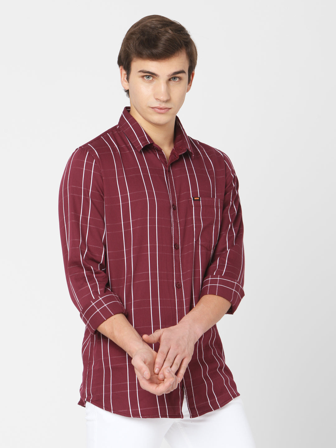 Spykar Men Red Cotton Slim Fit Shirts