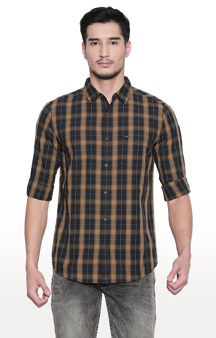 Spykar Men'S Black Cotton Checked Casual Shirts