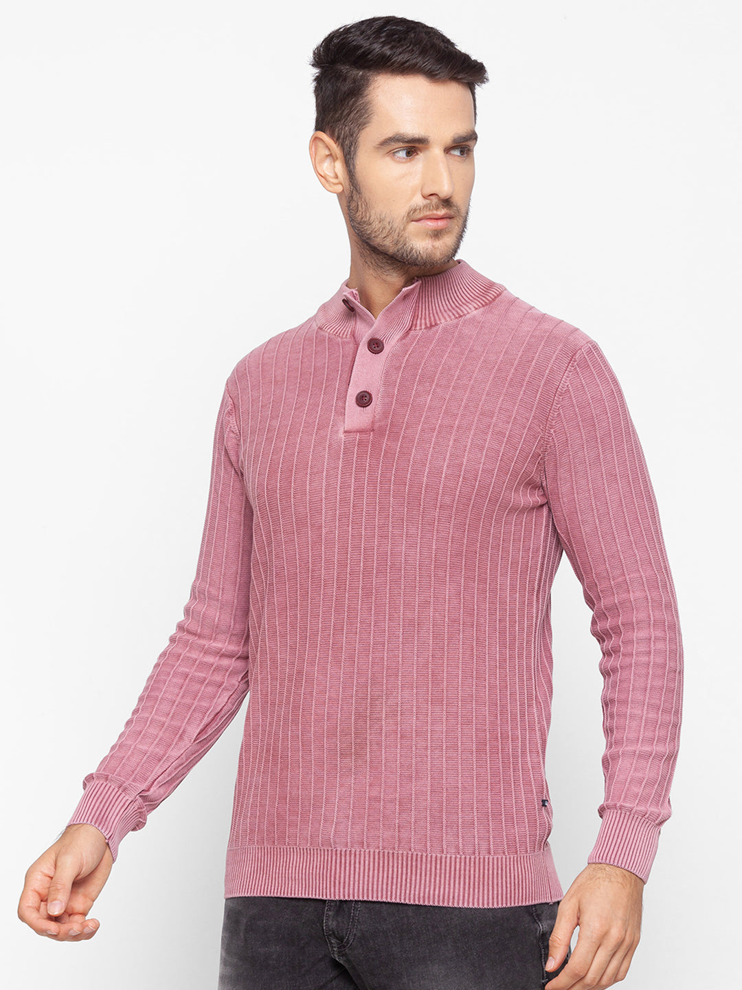 Spykar Pink Cotton Men Sweater