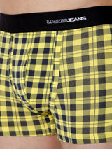 Men Premium Yellow Check Cotton Blend Trunk- Underjeans By Spykar
