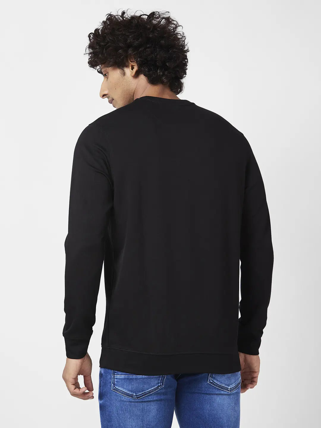 Spykar Men Black Blended Slim Fit Full Sleeve Round Neck Printed Casual Sweatshirt