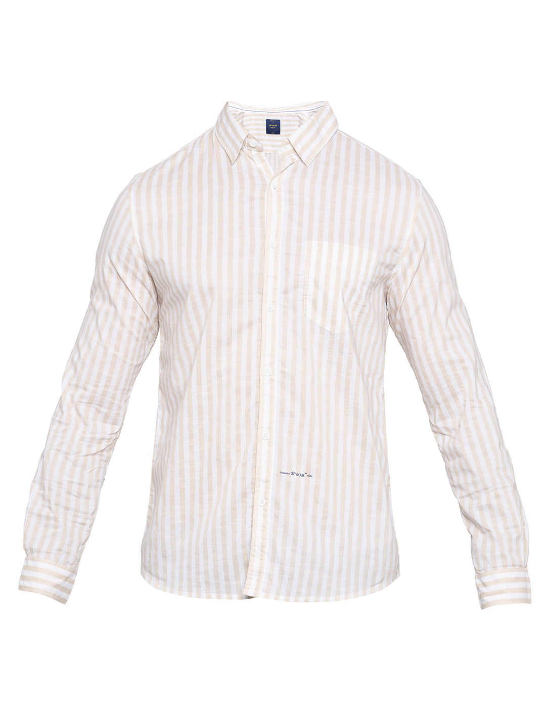 Spykar Men Beige Striped Slim Fit Casual Shirt