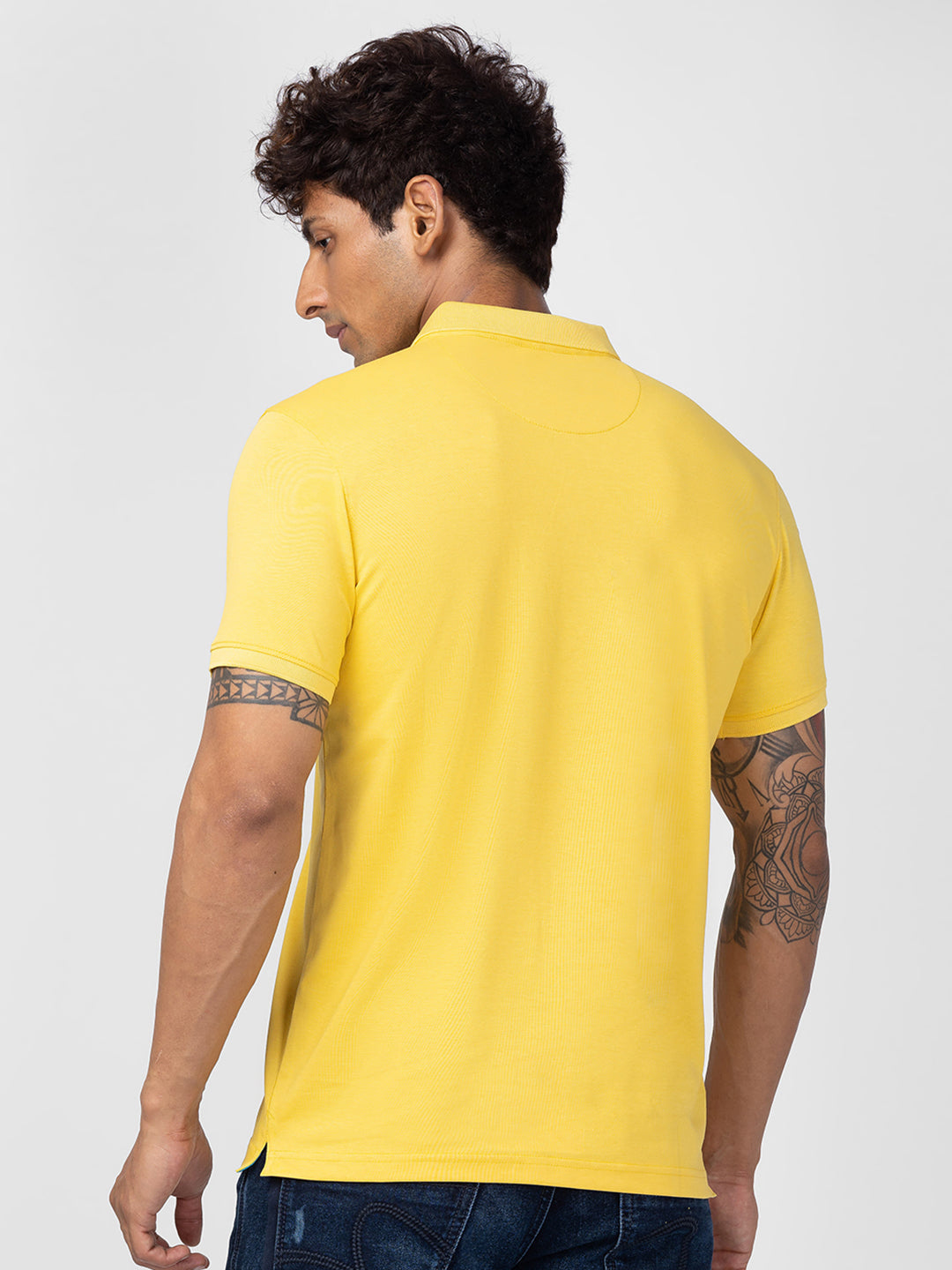 Spykar Men Yellow Cotton Regular Fit Half Sleeve Plain Polo T-Shirt