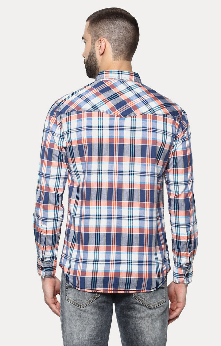 Spykar Men'S Blue Cotton Checked Casual Shirts