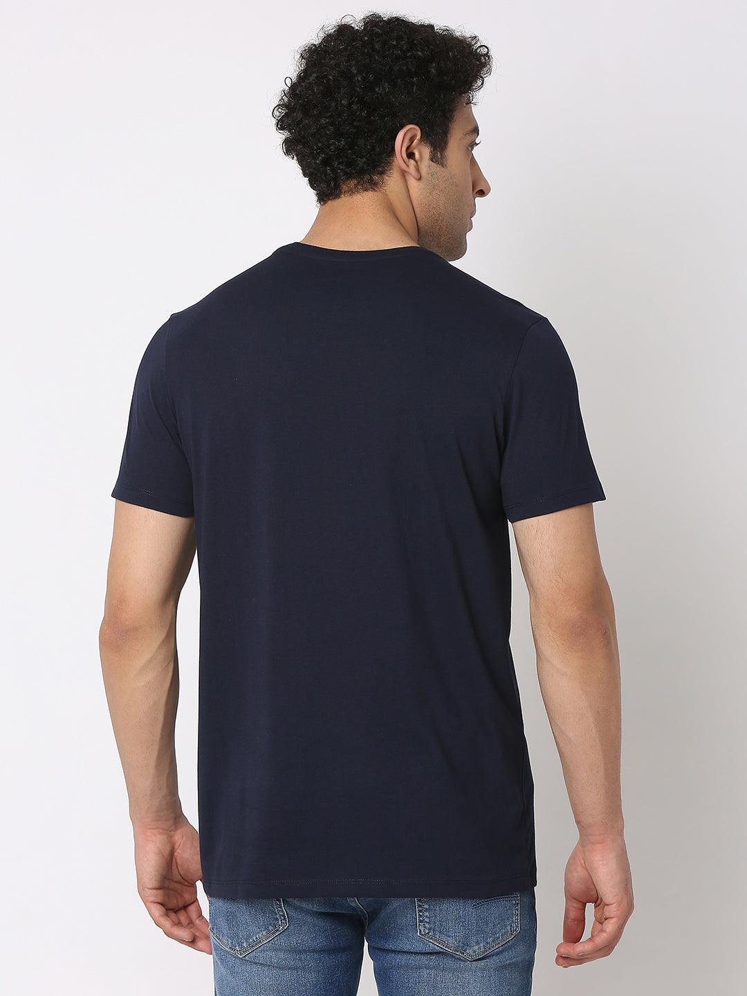 Spykar Men Navy Blue Cotton Slim Fit Round Neck Printed T-Shirt