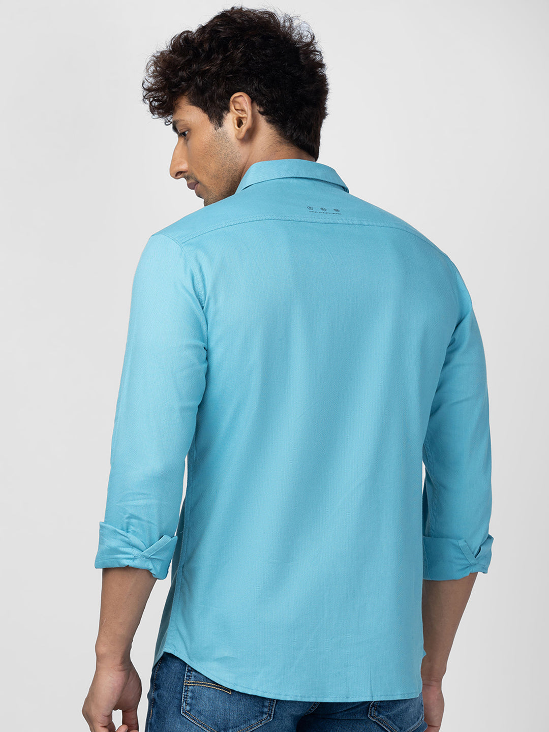 Spykar Men Haze Blue Cotton Slim Fit Plain Shirt