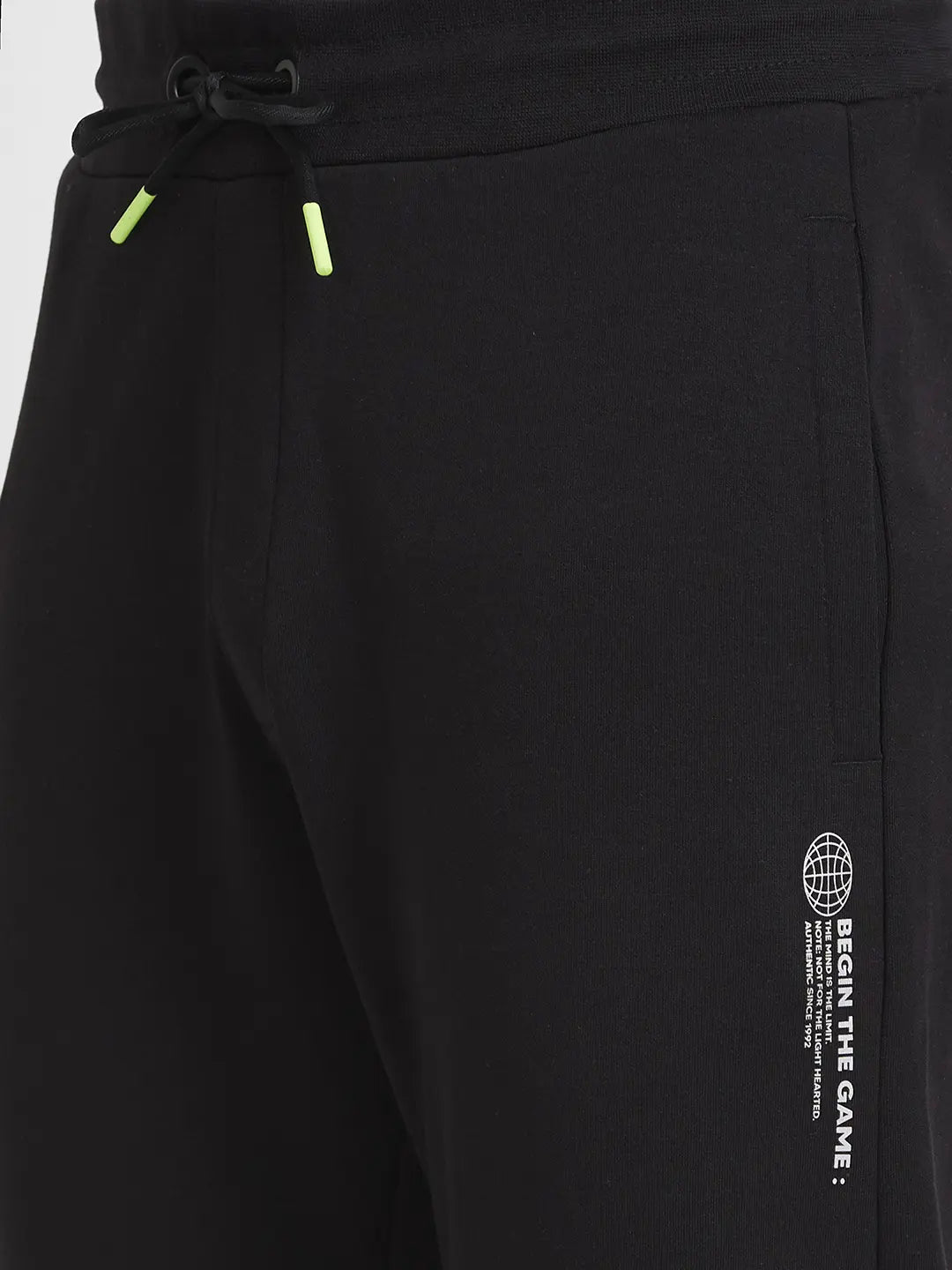 Spykar Men Black Blended Regular Fit Plain Joggers Trackpant