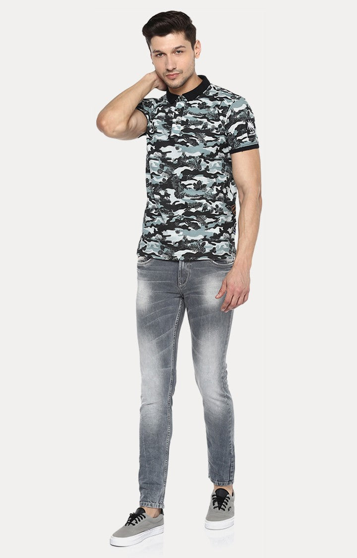 Spykar Black Camouflage Slim Fit Polo T-Shirt