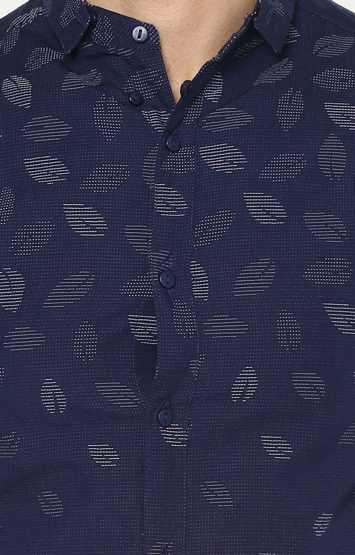 Spykar Men'S Blue Cotton Printed Casual Shirts