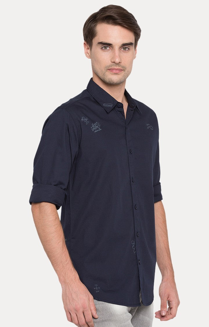 Spykar Men'S Blue Cotton Solid Casual Shirts