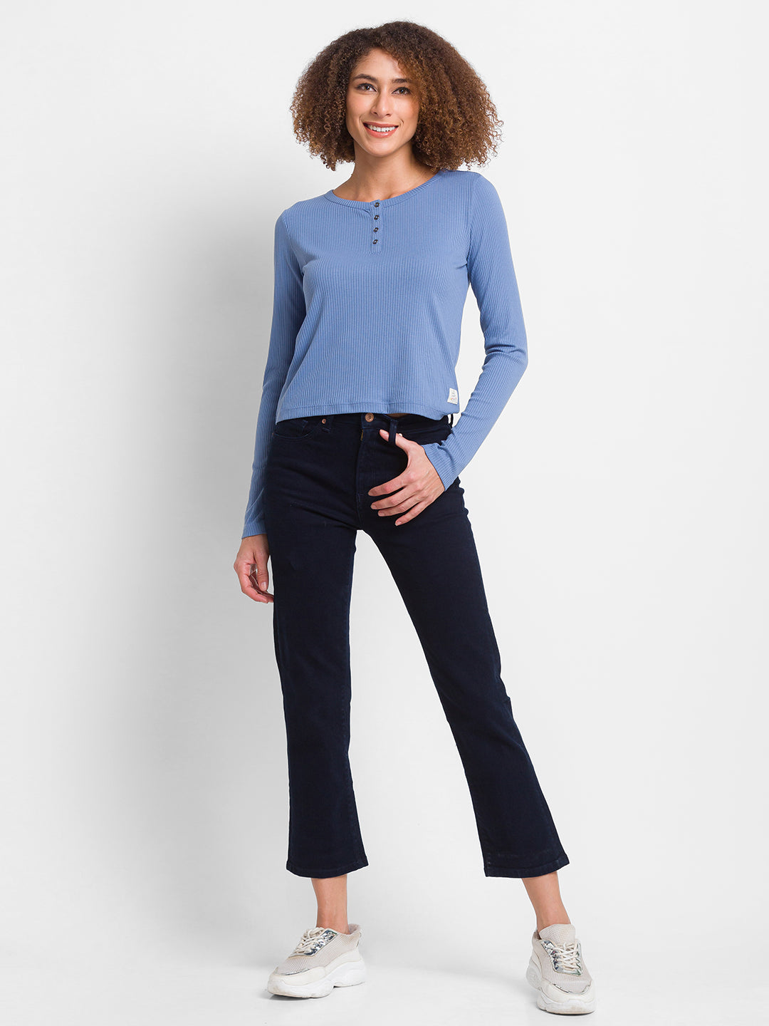 Spykar Dark Blue Lycra Slim Straight Fit Ankle Length Jeans For Women (Emma)