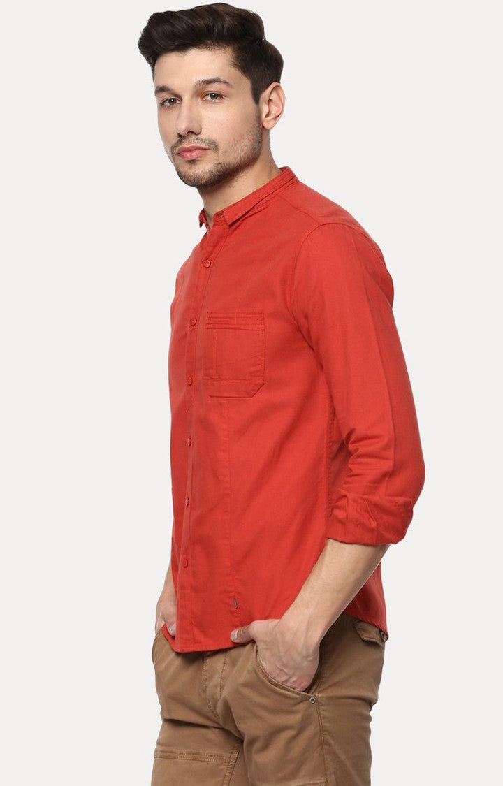 Spykar Men'S Orange Cotton Solid Casual Shirts