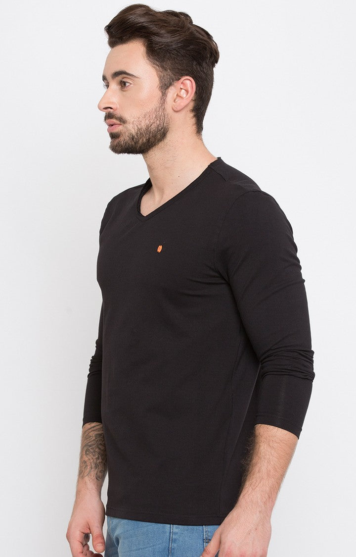 Spykar Black Solid Slim Fit Men T-Shirts