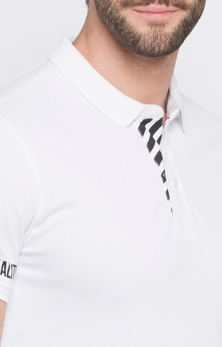 Spykar White Solid Slim Fit Polo T-Shirt