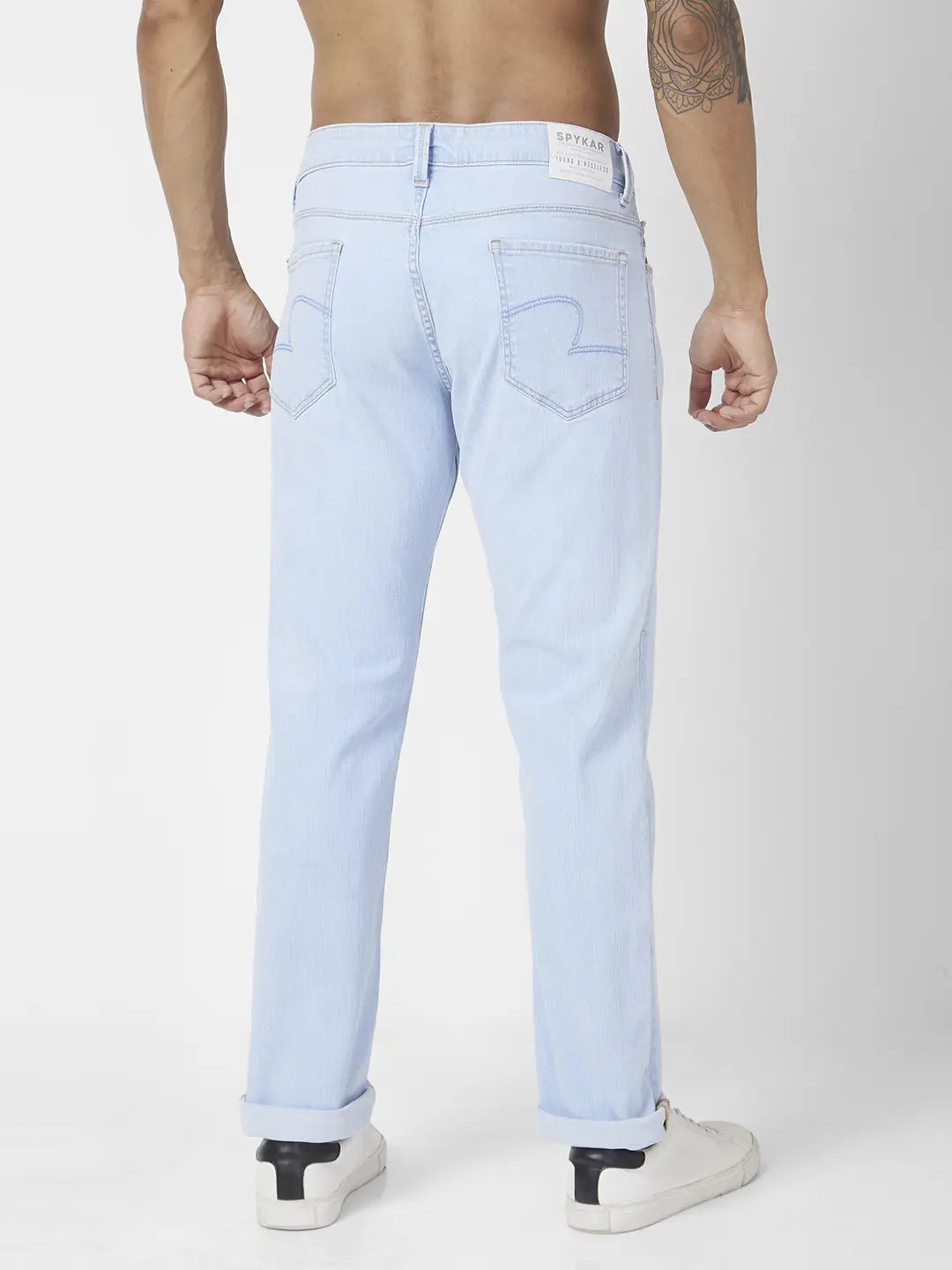 Spykar Men Light Blue Cotton Stretch Regular Fit Narrow Length Clean Look Mid Rise Jeans (Rover)