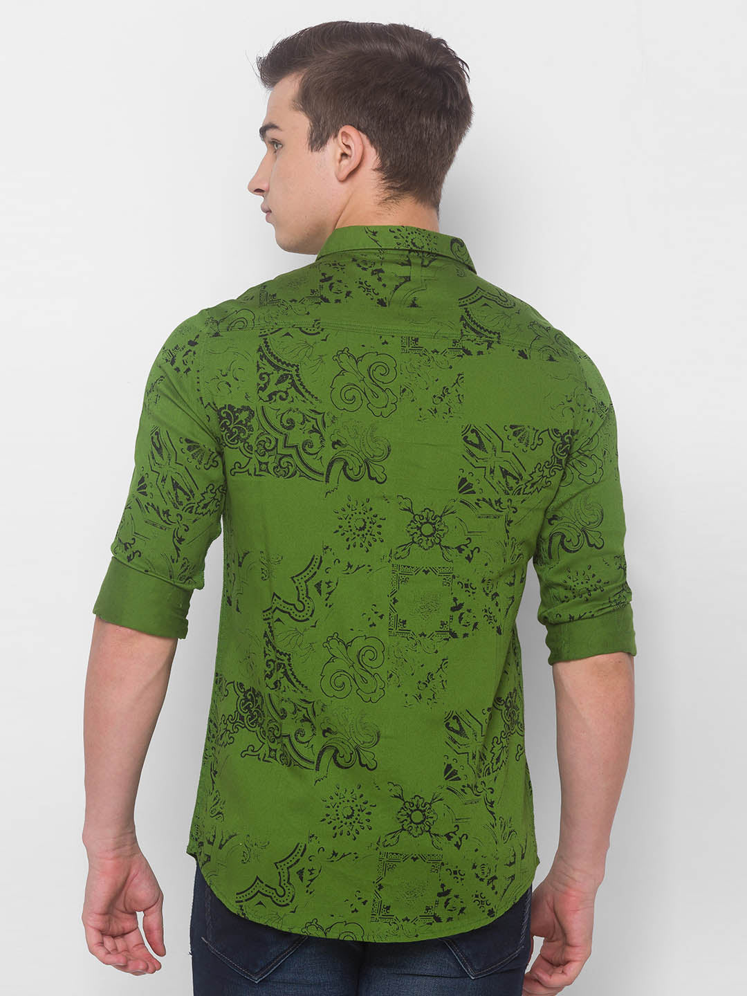 Spykar Men Cactus Green Cotton Slim Fit Shirt