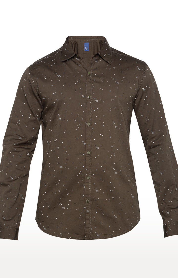 Spykar Men'S Brown Cotton Printed Casual Shirts