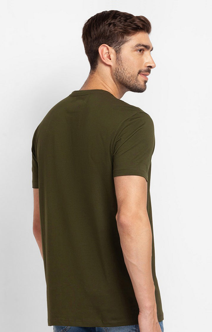 Spykar Rifle Green Cotton Half Sleeve Printed Casual T-Shirt For Men