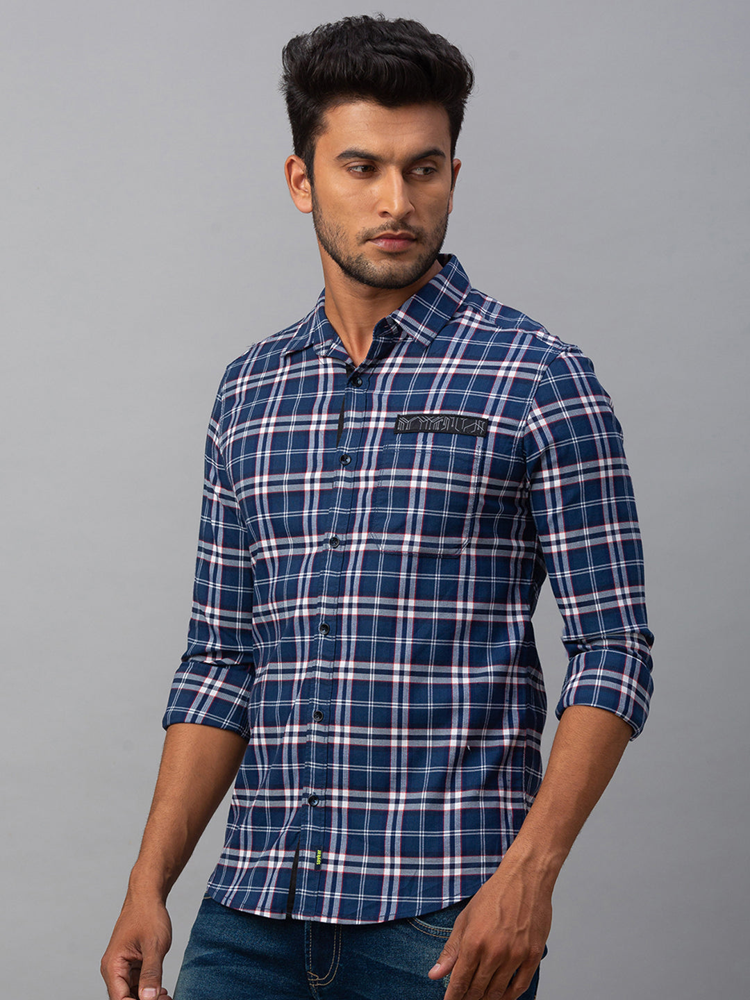 Spykar Men Blue Cotton Slim Fit Shirt