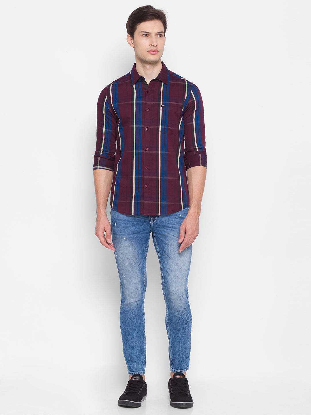 Spykar Slim Fit Red Cotton Men Shirt