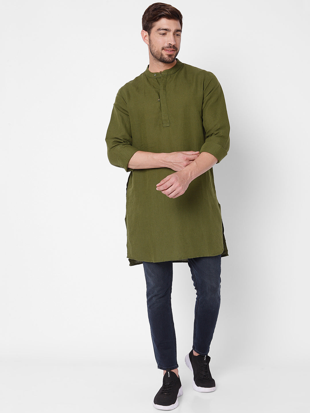 Spykar Regular Fit Men Cotton Green Kurta