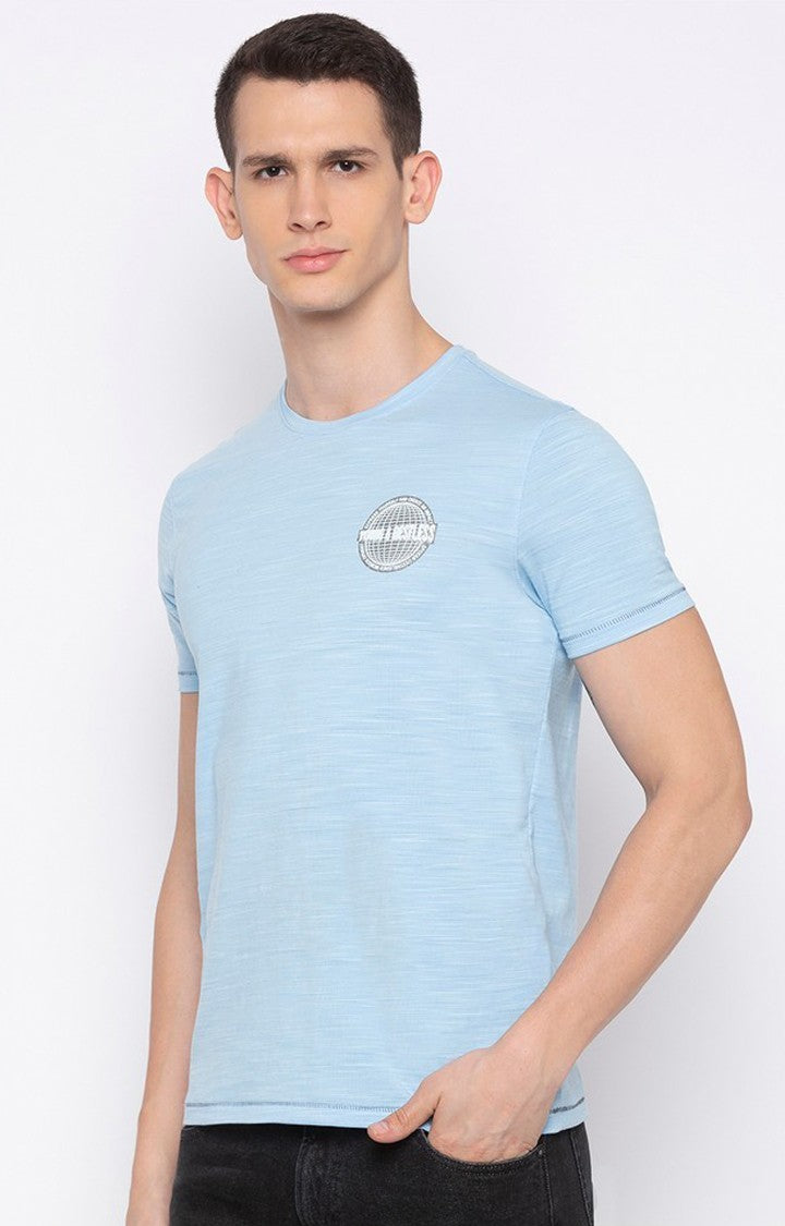 Spykar Blue Cotton Slim Fit T-Shirt For Men