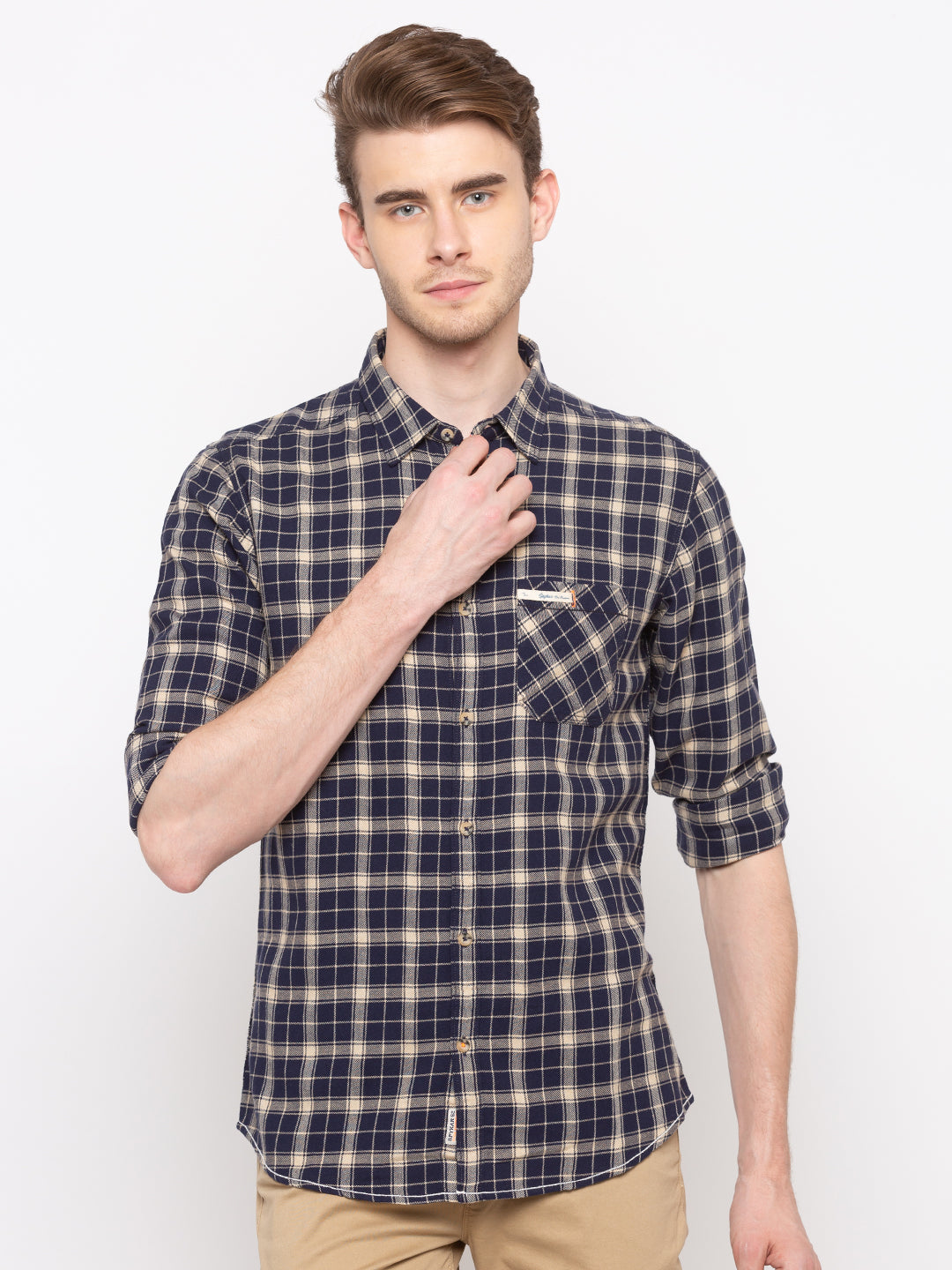 Spykar Men Navy Checked Slim Fit Casual Shirt