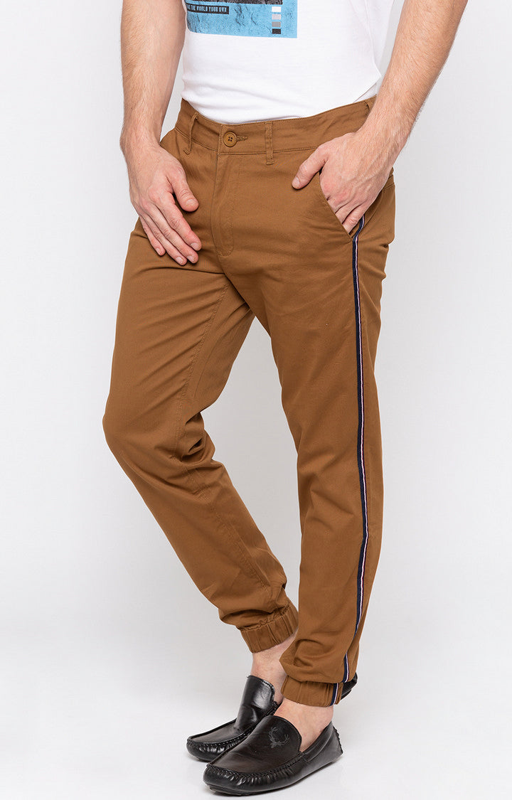 Spykar Men Brown Cotton Slim Fit Casual Trousers