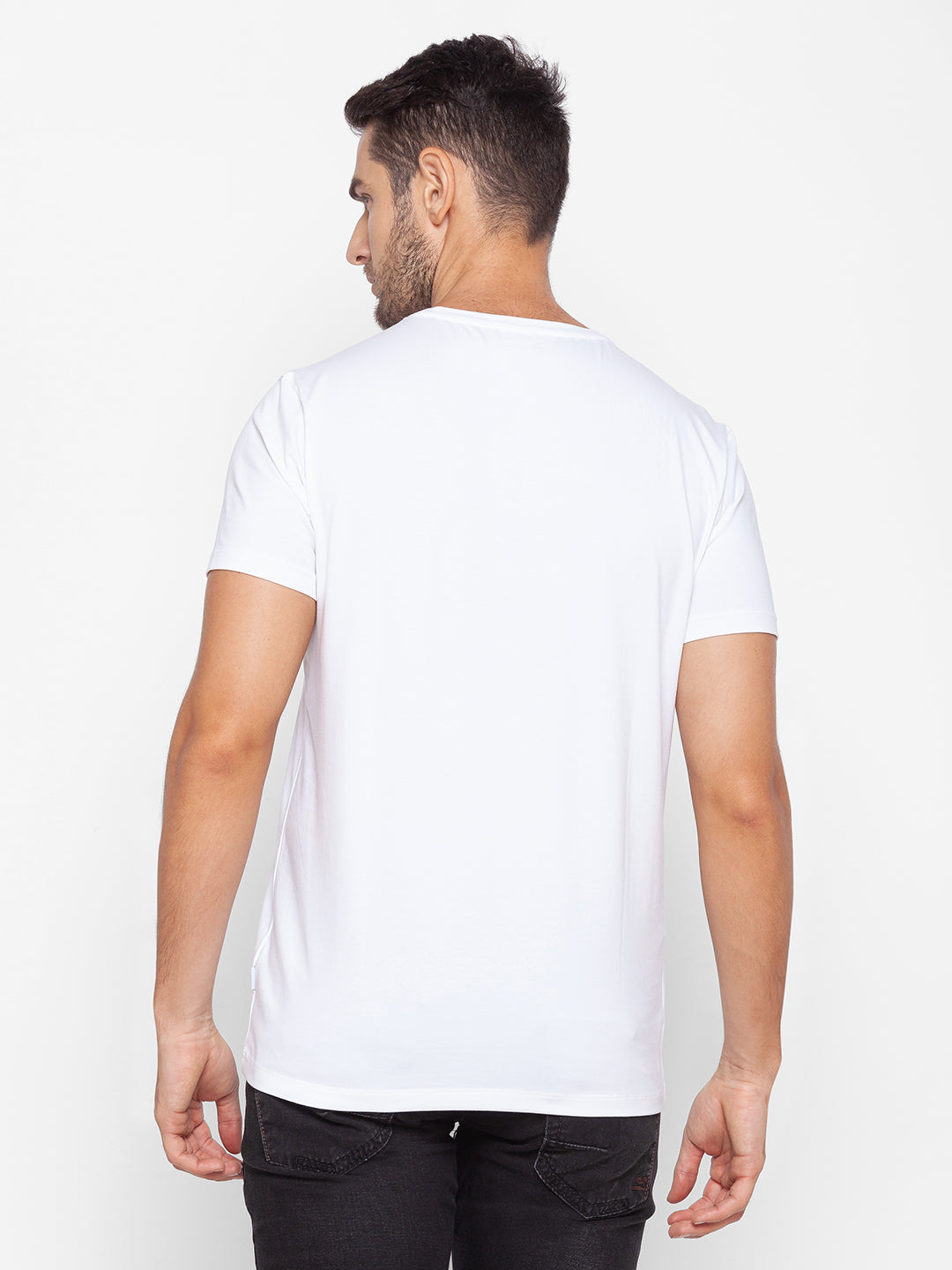 Spykar Men White Cotton Slim Fit Round Neck T-Shirt