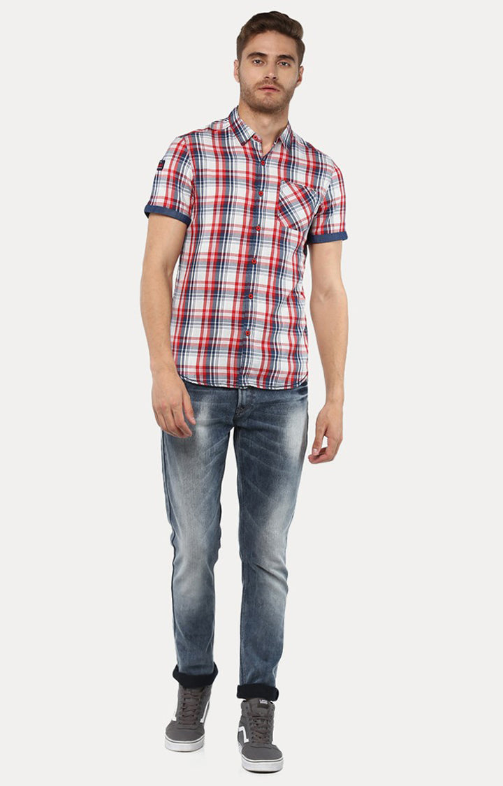 Spykar Men'S Red Cotton Checked Casual Shirts