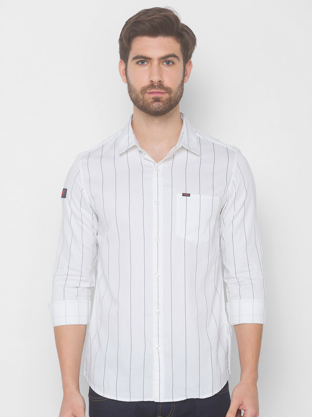 Spykar Men White Cotton Slim Fit Shirt