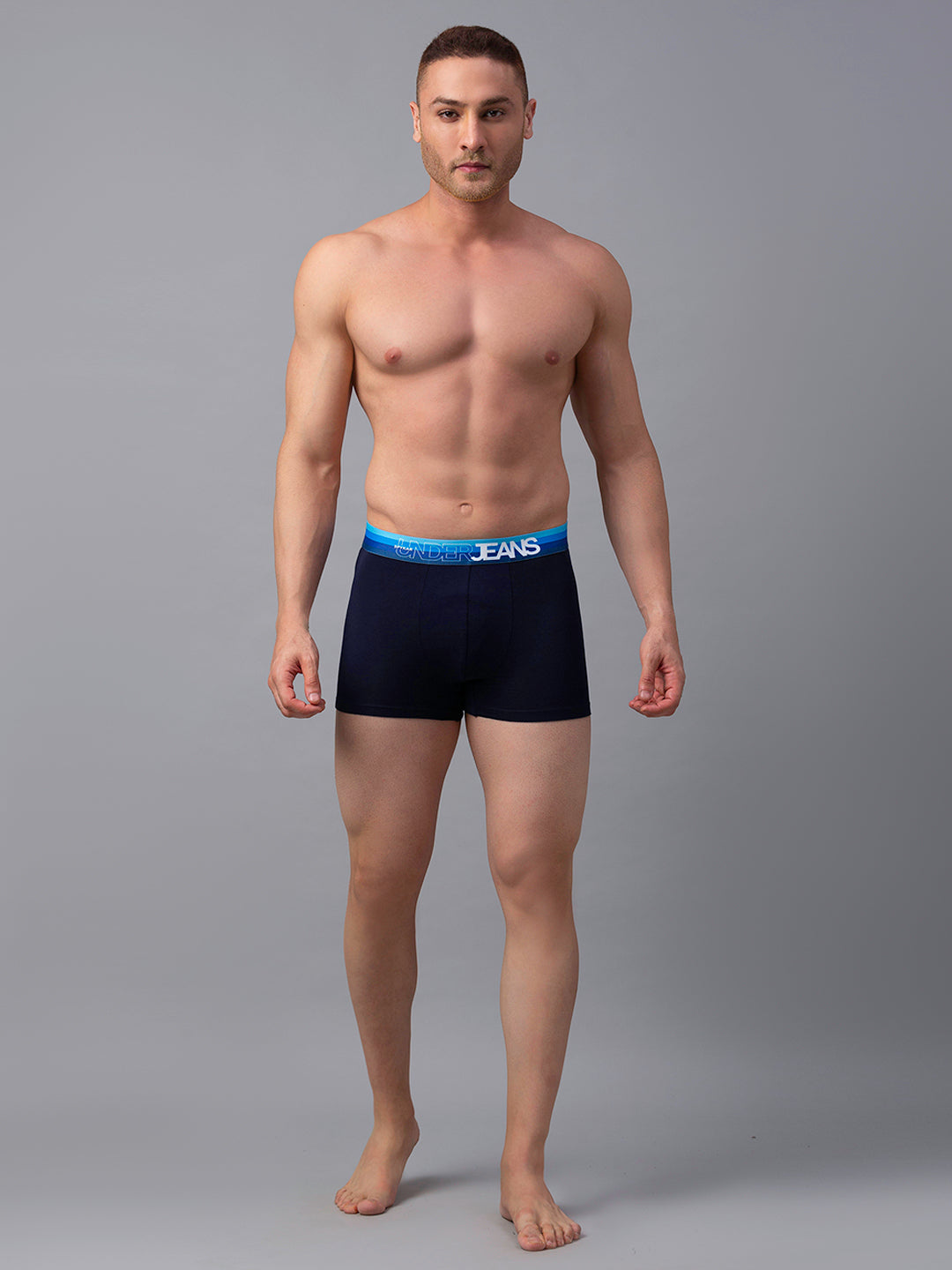 Men Premium Navy-Blue Cotton Blend Trunk- UnderJeans by Spykar