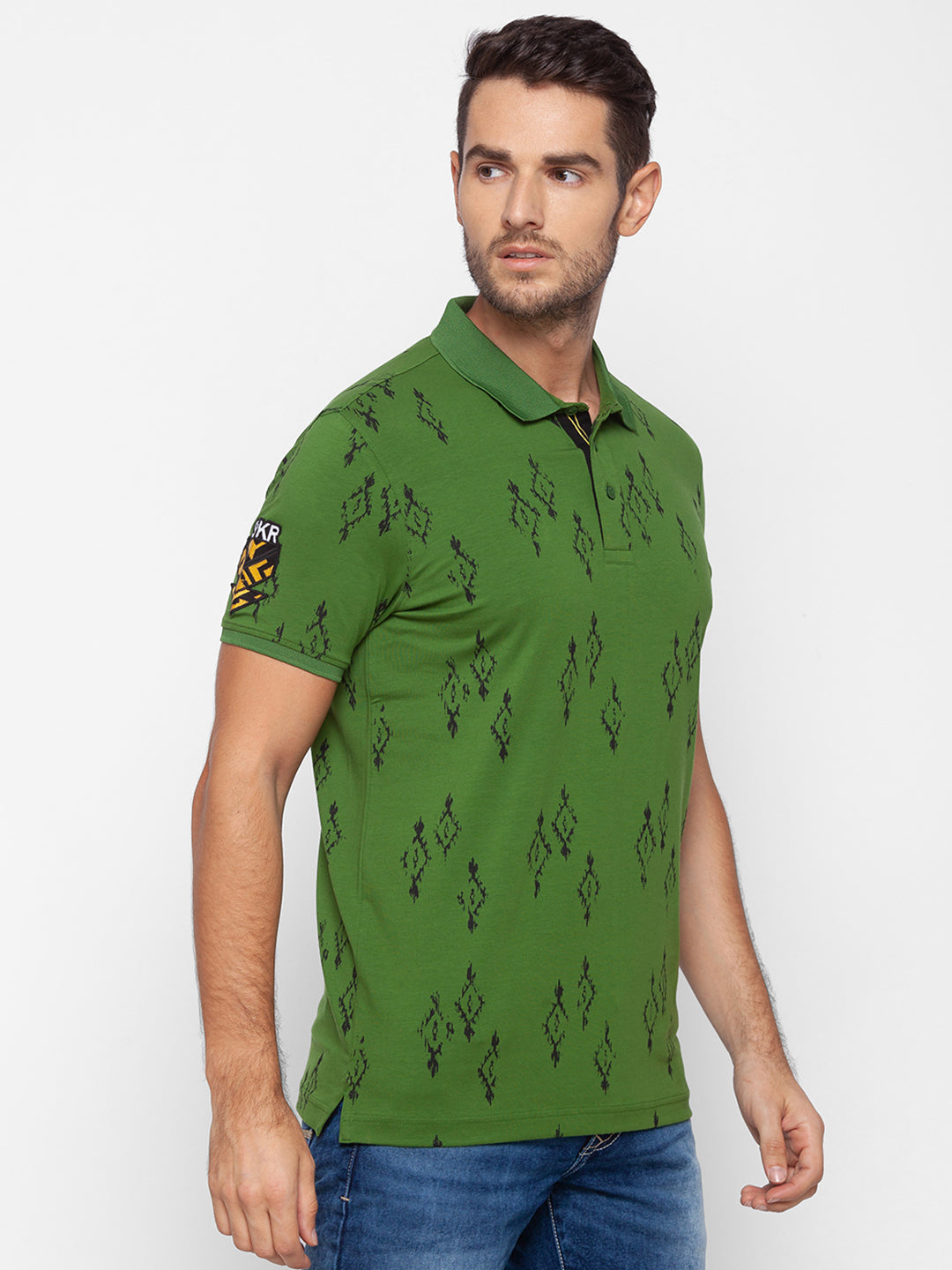 Spykar Men Green Cotton Slim Fit Polo T-Shirt