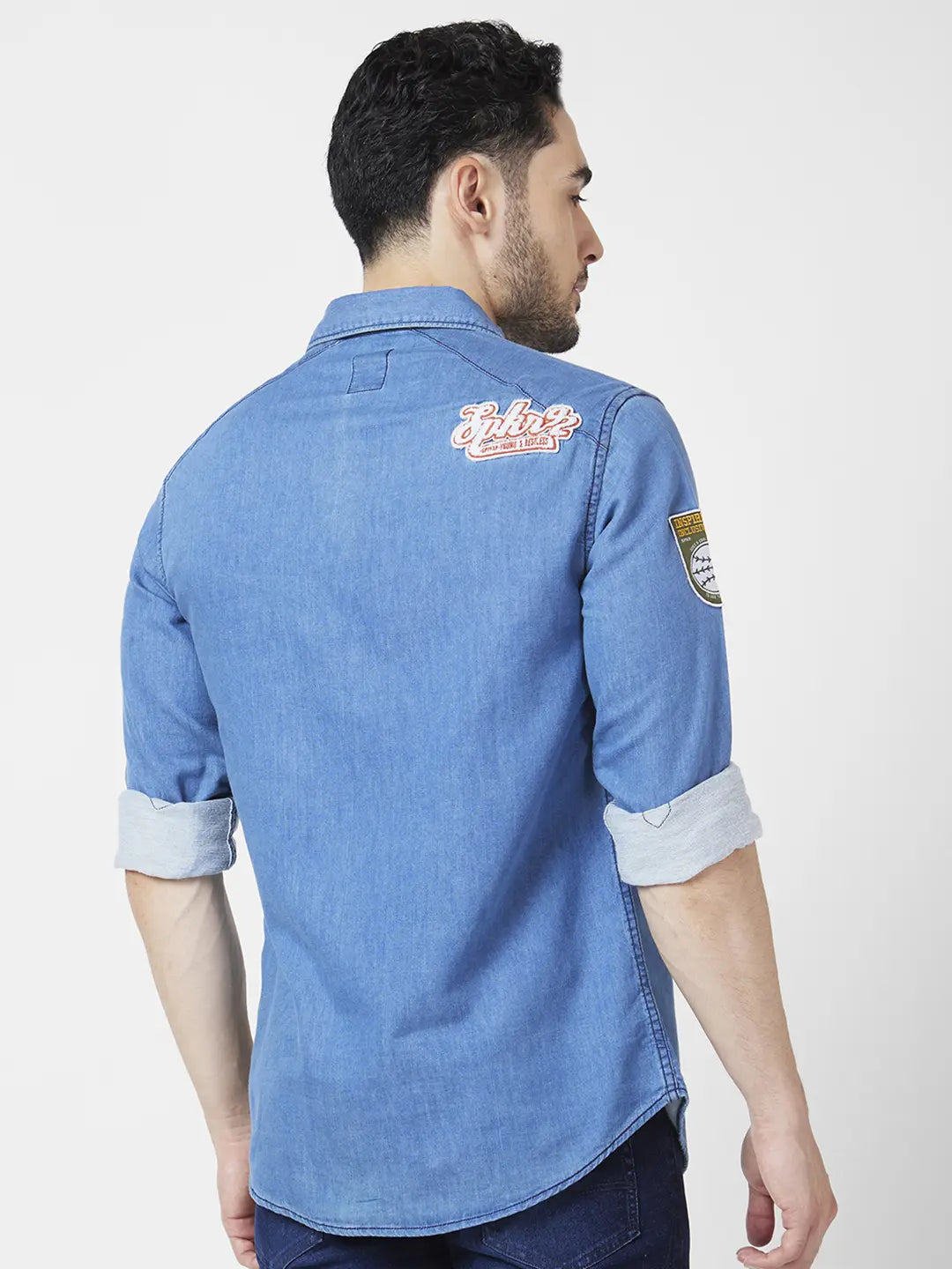 Spykar Mid Blue Cotton Full Sleeve Denim Shirt For Men - msh02bbds317midblue