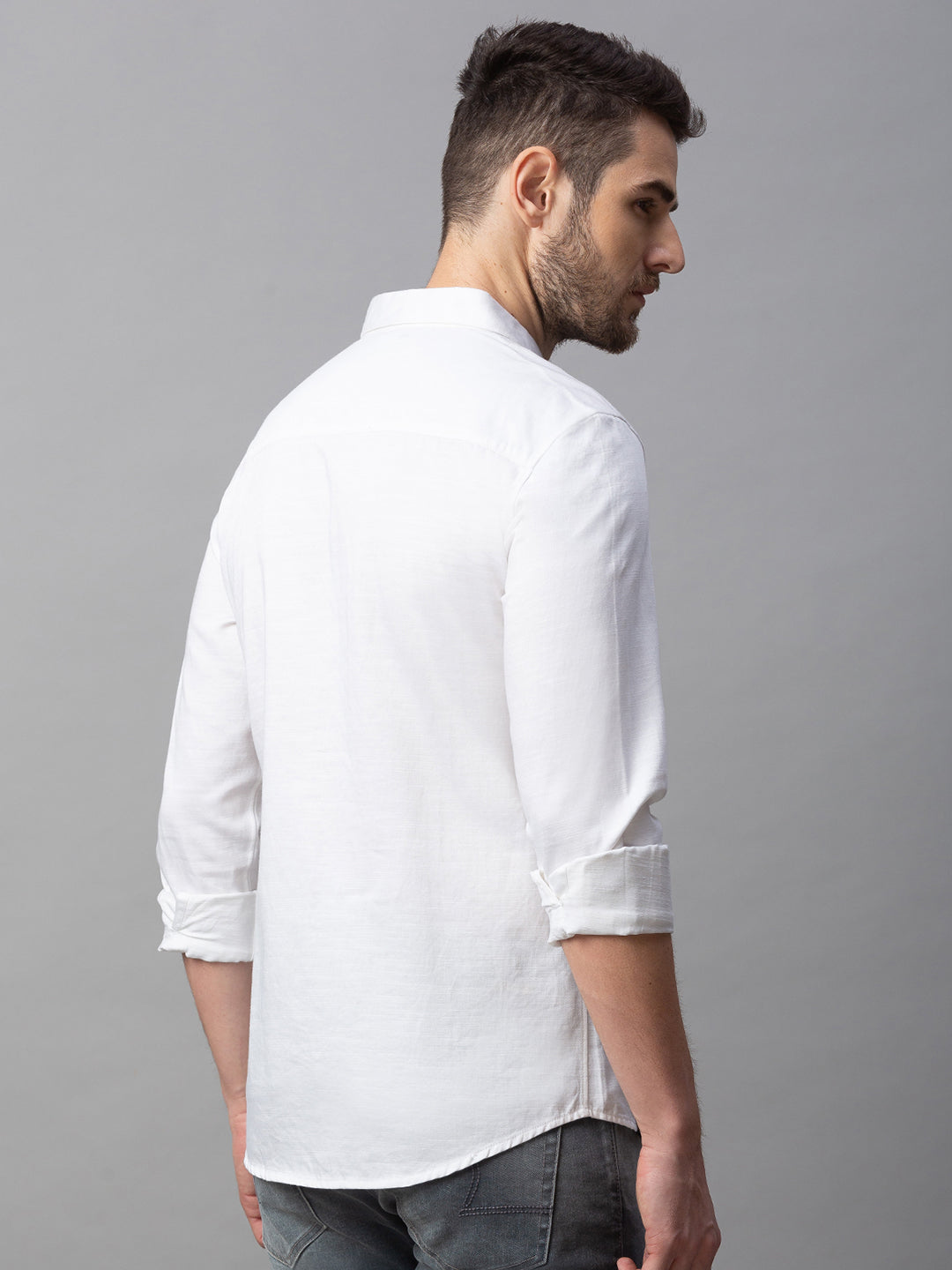 Spykar Men White Cotton Slim Fit Shirt (Slim)