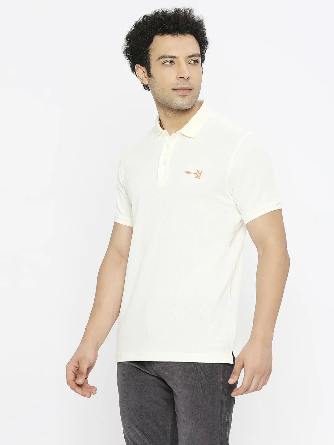 Spykar Men Ecru Cotton Regular Fit Half Sleeve Plain Polo Tshirt