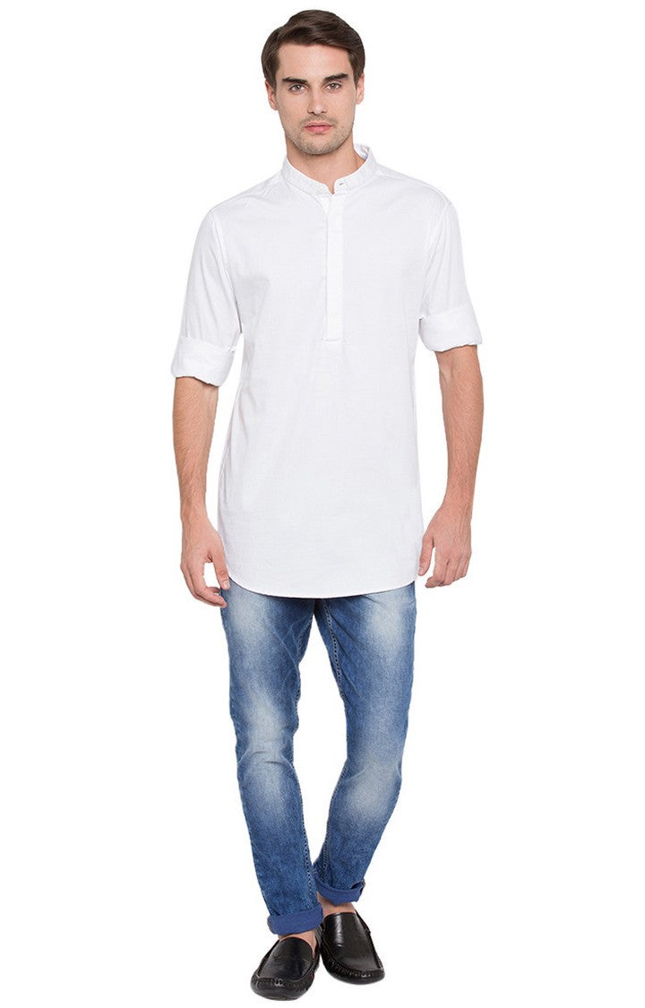 Spykar Men'S White Satin Solid Casual Shirts