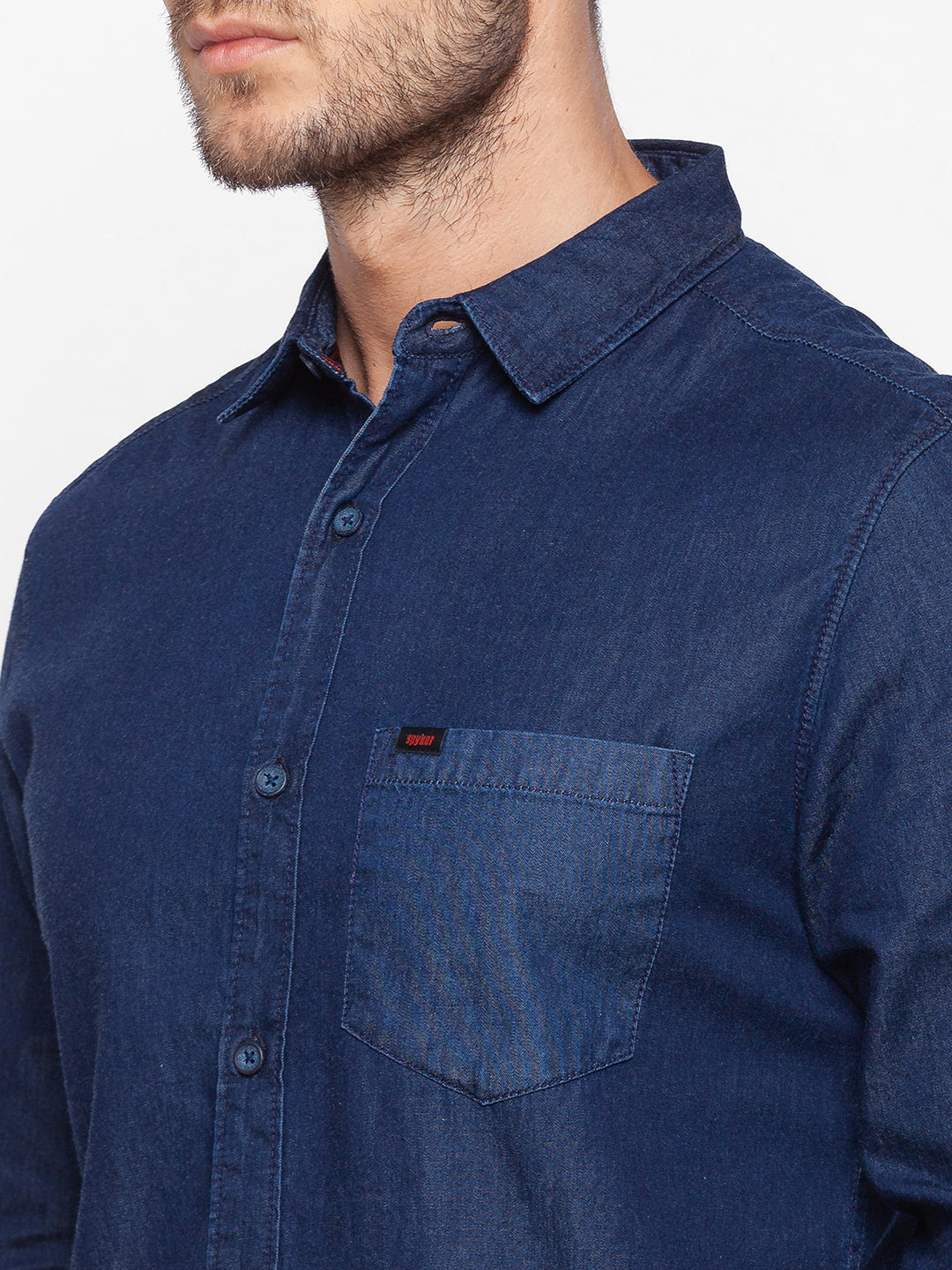 Spykar Slim Fit Blue Cotton Men Shirt