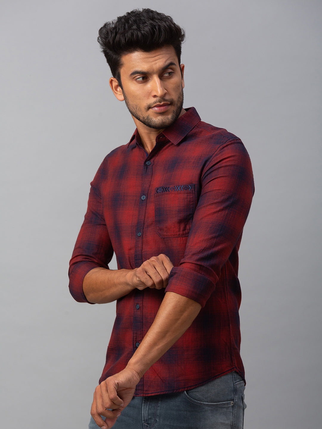 Spykar Men Red Cotton Slim Fit Shirt